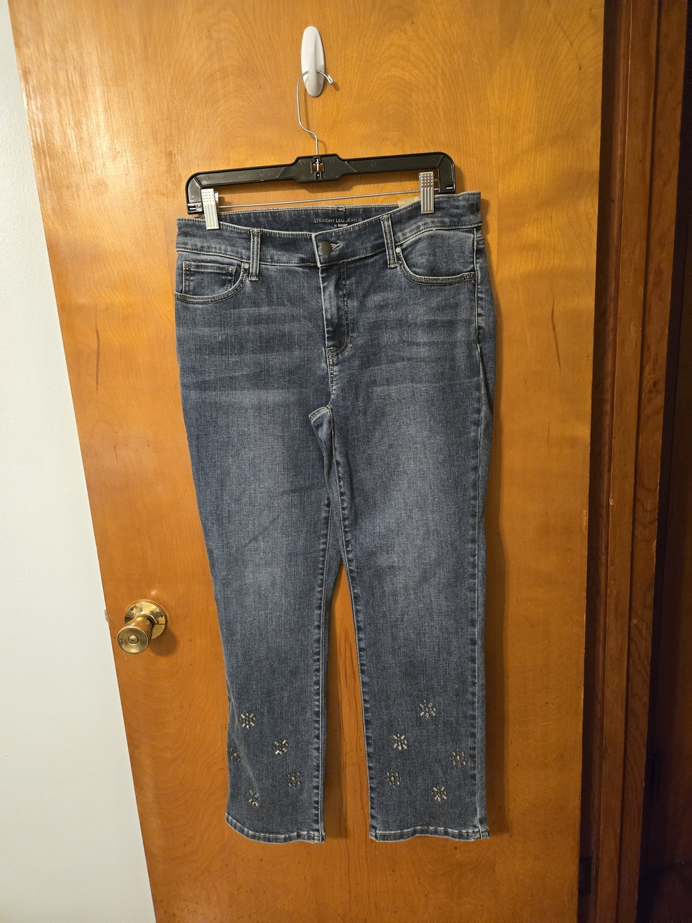NWT Chico's Modern Rise Straight Leg Embellished Blue Jeans Size 1 Short